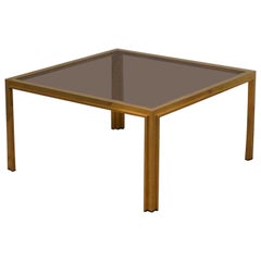 Table de canapé carrée Romeo Rega en laiton et verre, 1970