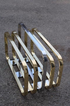 Romeo Rega Minimalist Magazine Rack in Solid Brass Italian Design, 1970s
