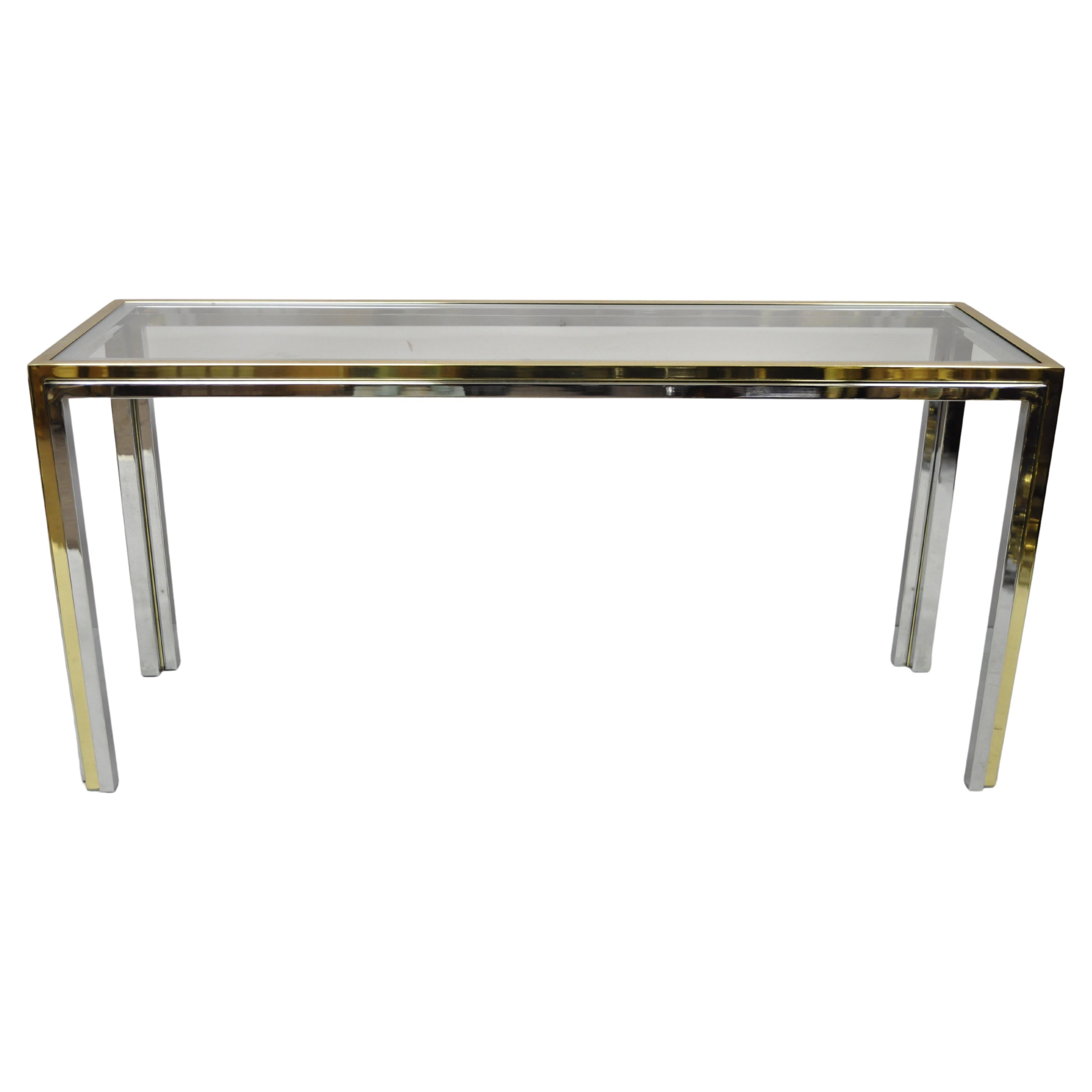 Romeo Rega Modern Maison Jansen Style Chrome and Brass Console Sofa Hall Table For Sale