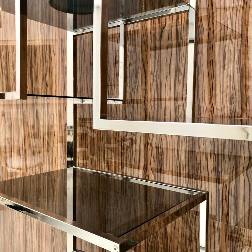 Romeo Rega Modern Steel and Black Lacquered Solid Wood Italian Shelf 7