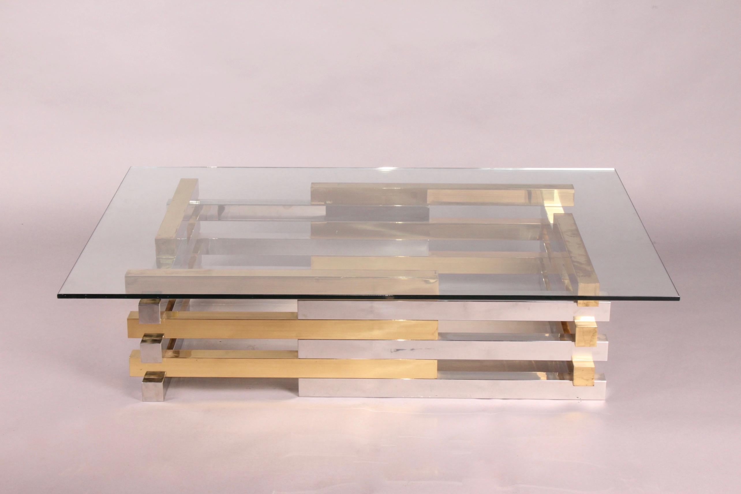 Italian Romeo Rega Modern Table Coffee Chrome Metal Solid Brass Gold