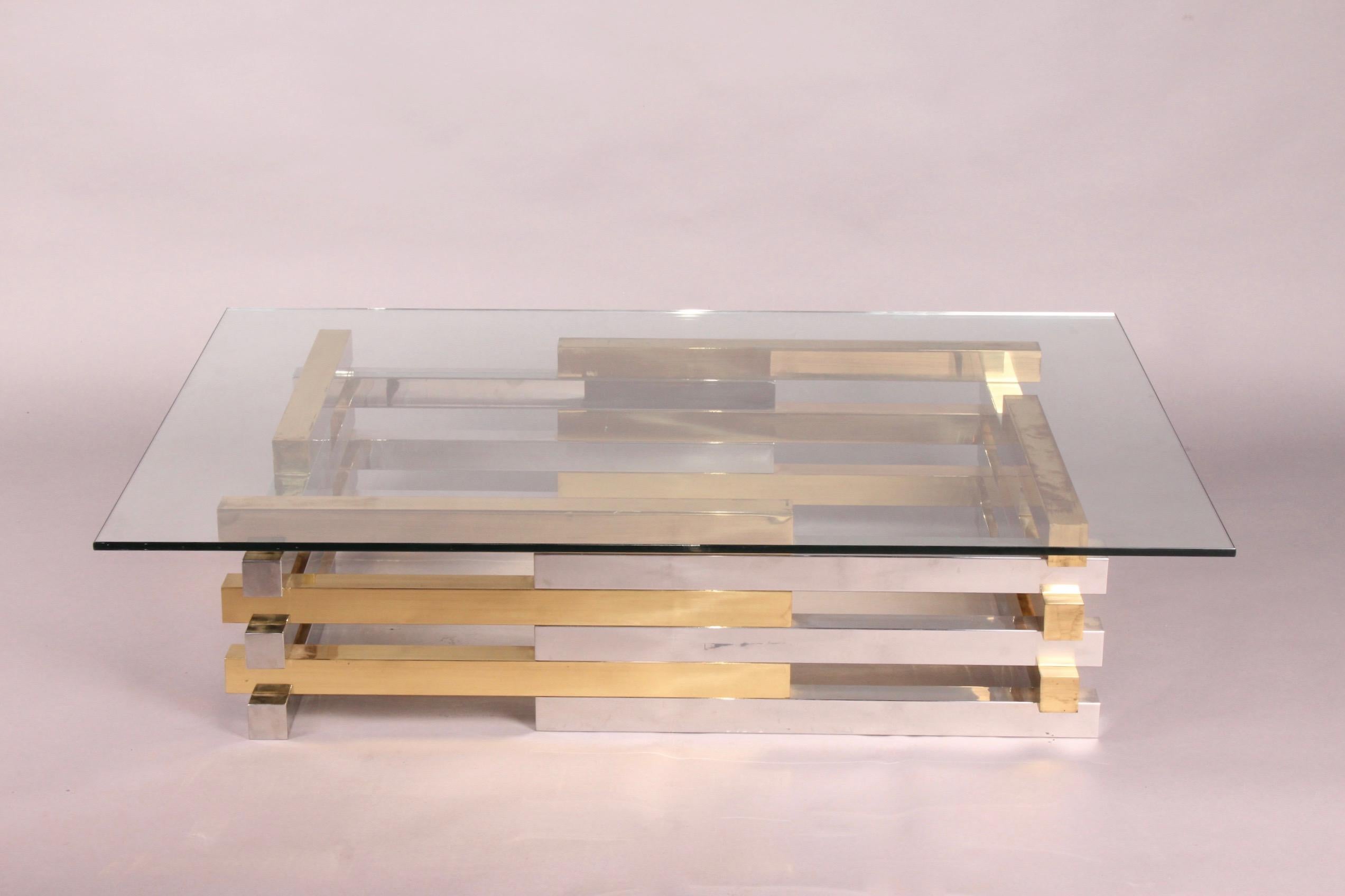 Romeo Rega Modern Table Coffee Chrome Metal Solid Brass Gold In Good Condition In grand Lancy, CH