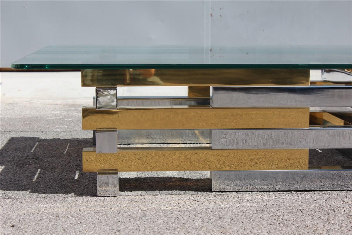 Romeo Rega Modern Table Coffee Chrome Metal Solid Brass Gold Square Sculpture  In Good Condition In Palermo, Sicily