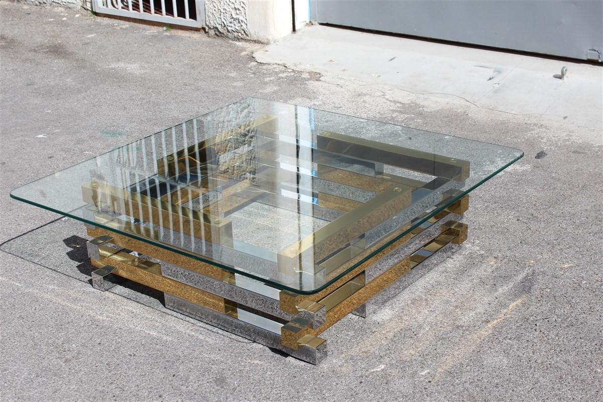 Late 20th Century Romeo Rega Modern Table Coffee Chrome Metal Solid Brass Gold Square Sculpture 
