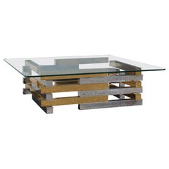 Romeo Rega Modern Table Coffee Chrome Metal Solid Brass Gold Square Sculpture