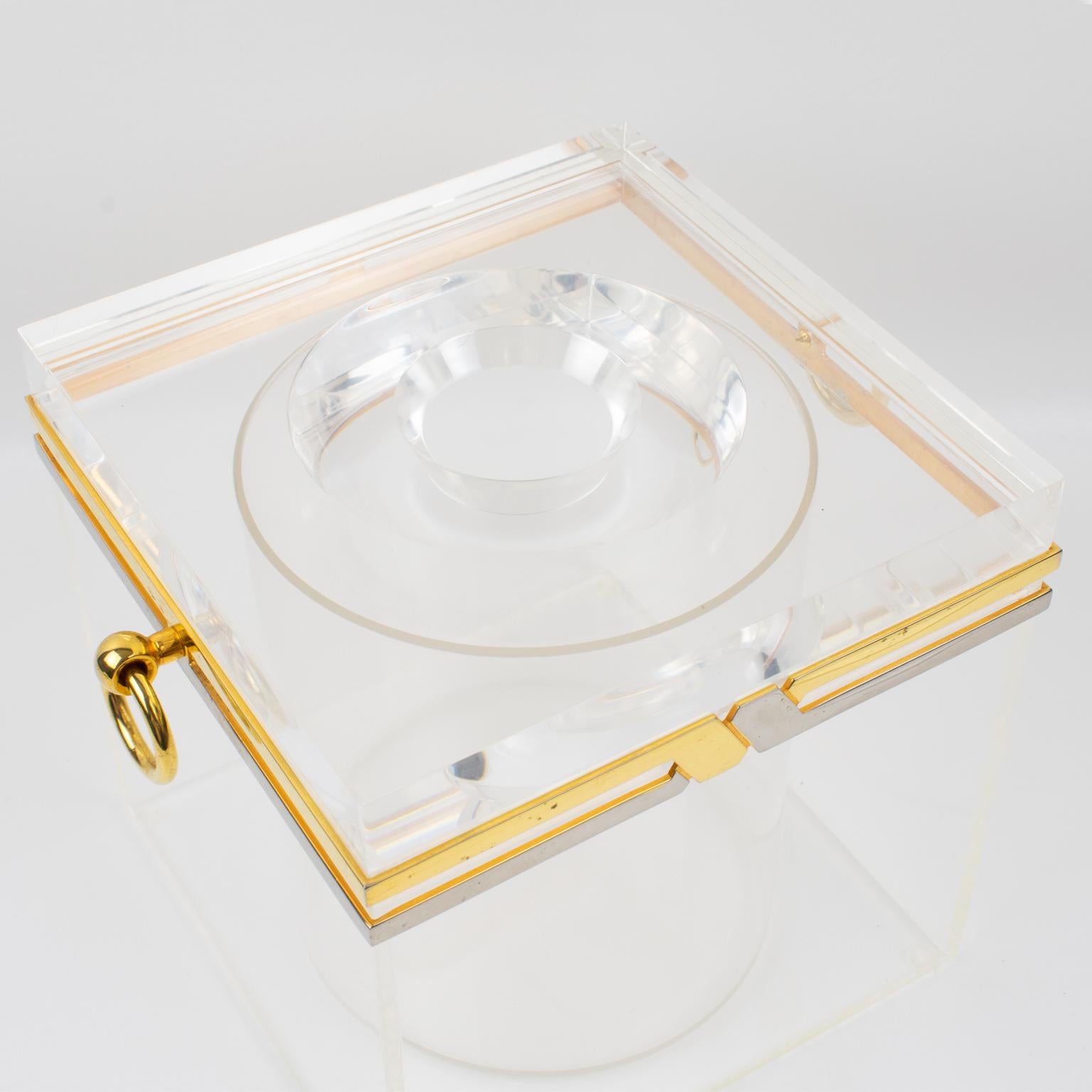 Romeo Rega Modernist Barware Chrome, Brass and Lucite Ice Bucket, circa 1970 For Sale 8