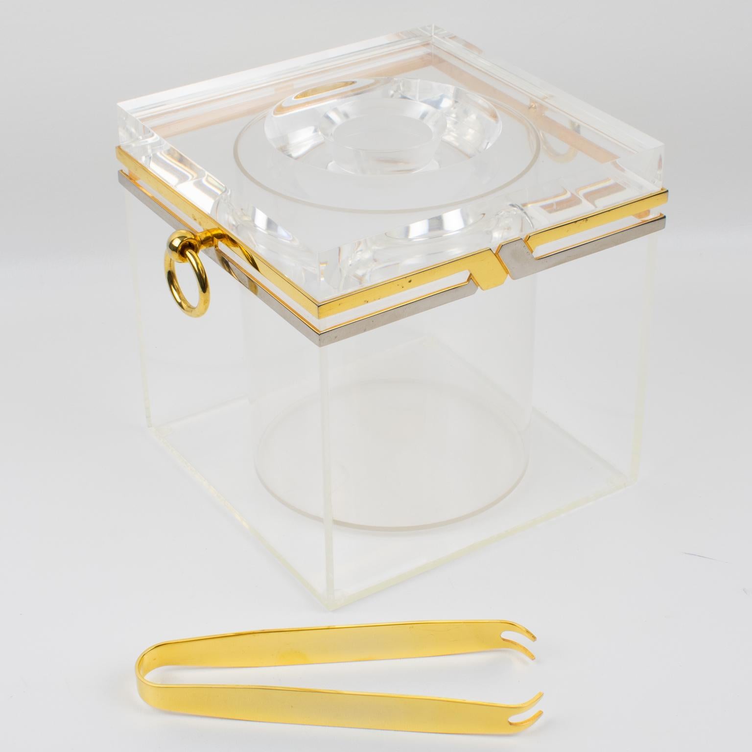 Romeo Rega Modernist Barware Chrome, Brass and Lucite Ice Bucket, circa 1970 For Sale 9