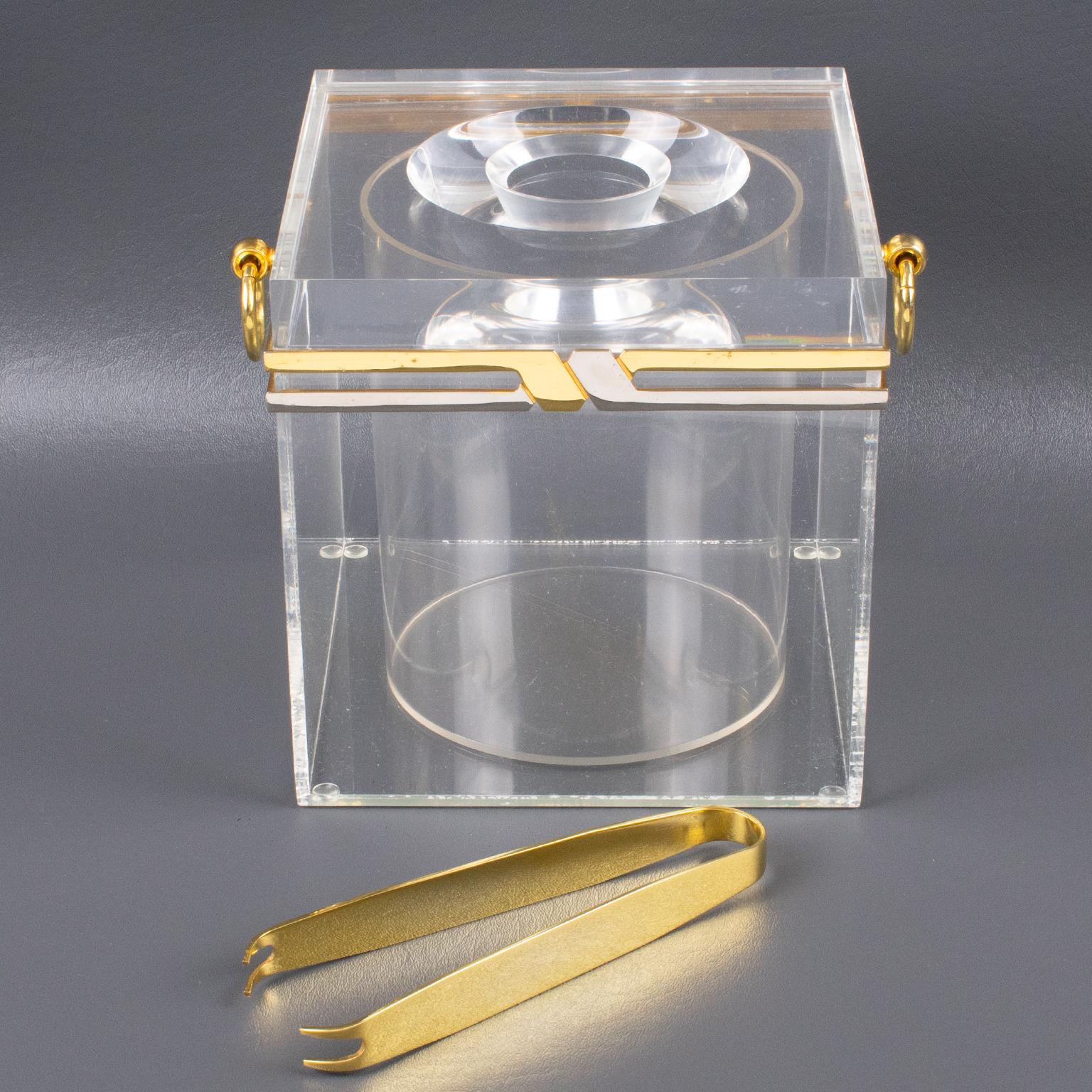 Romeo Rega Modernist Barware Chrome, Brass and Lucite Ice Bucket, circa 1970 For Sale 13