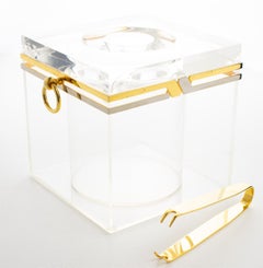 Seau à glace en chrome, laiton et lucite, circa 1970, Romeo Rega, barware moderniste