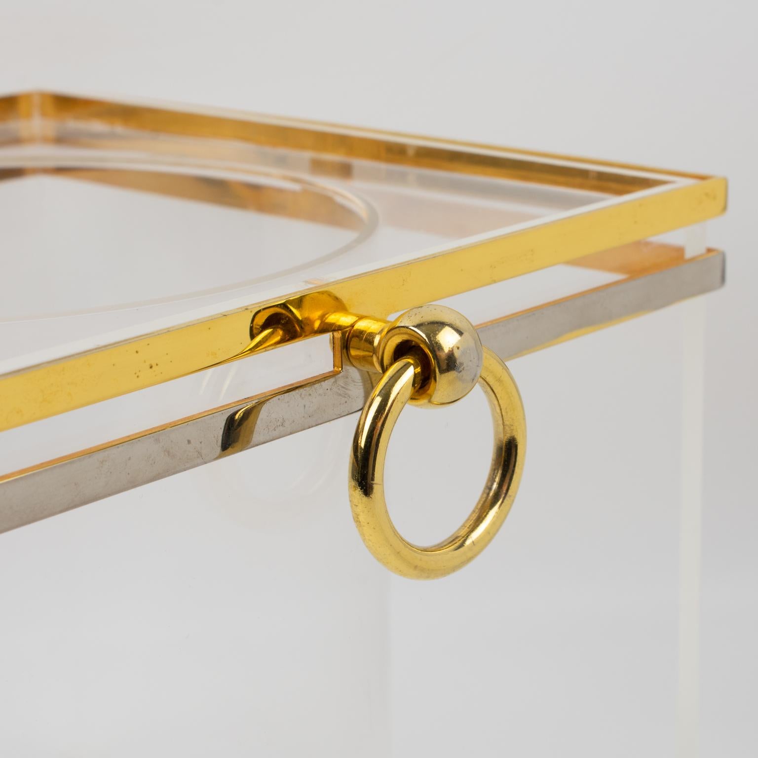 Romeo Rega Modernist Barware Chrome, Brass and Lucite Ice Bucket, circa 1970 For Sale 3