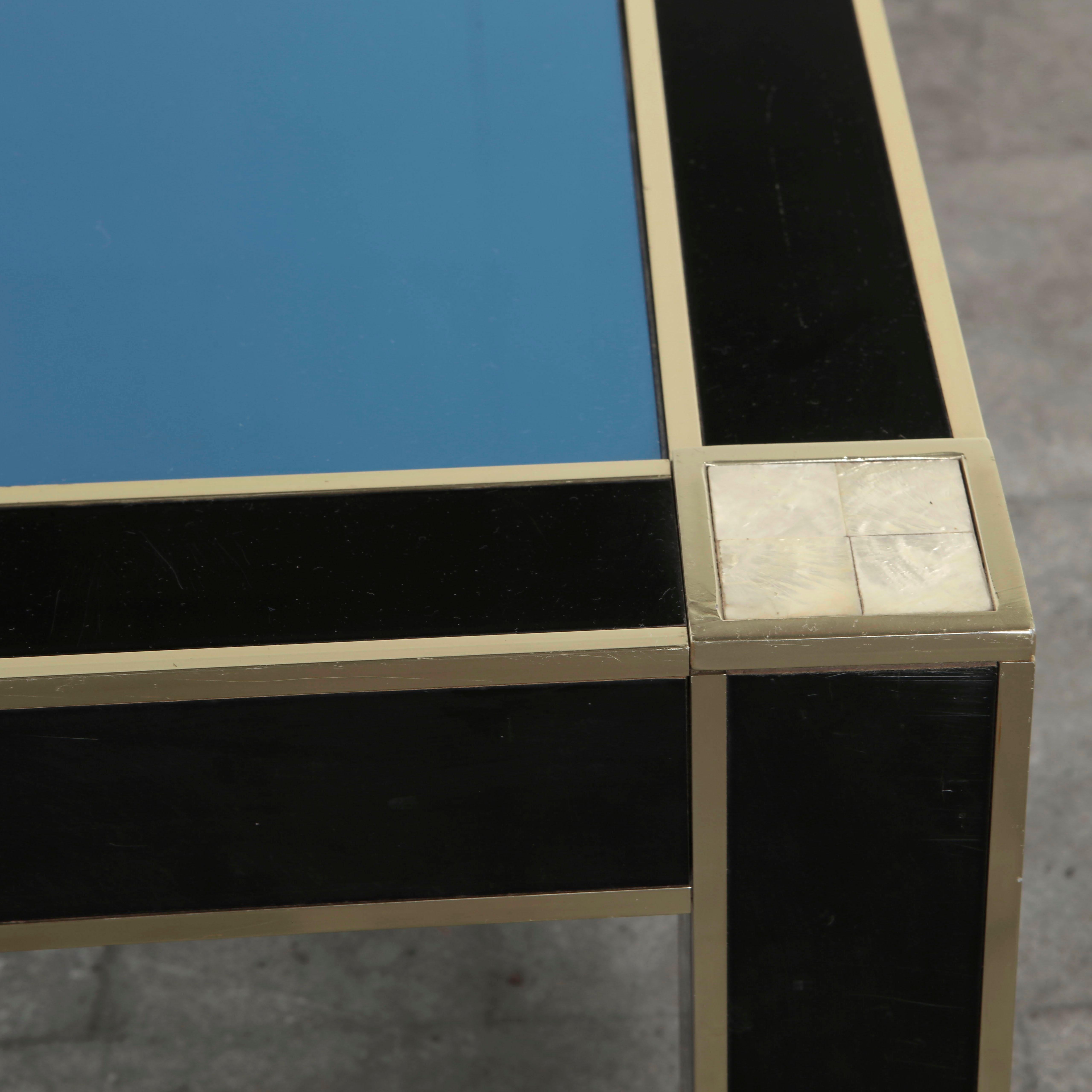 Italiano Romeo Rega, Modernist Brass and Black Laminate Coffee Table, 1960s in vendita