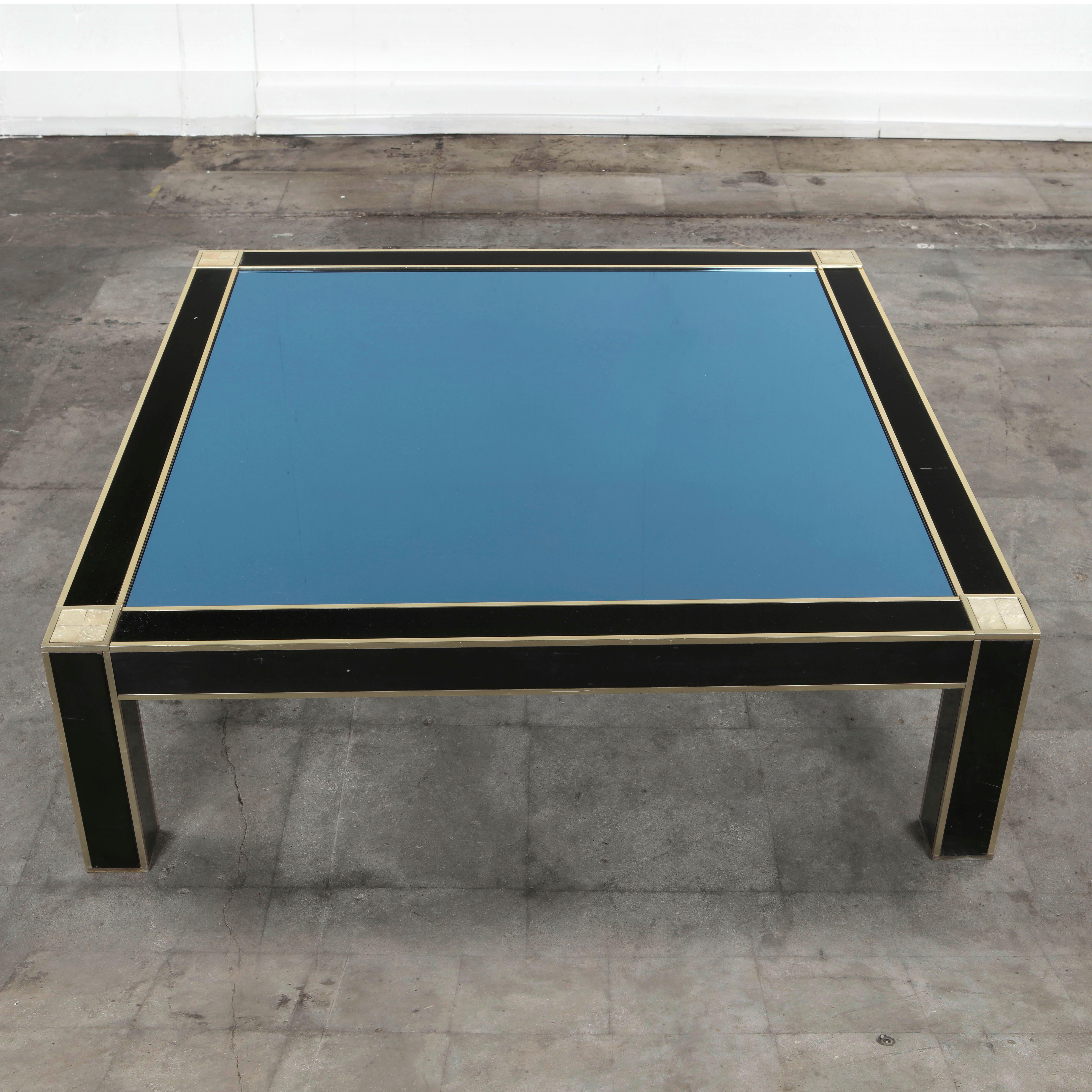 Metà XX secolo Romeo Rega, Modernist Brass and Black Laminate Coffee Table, 1960s in vendita