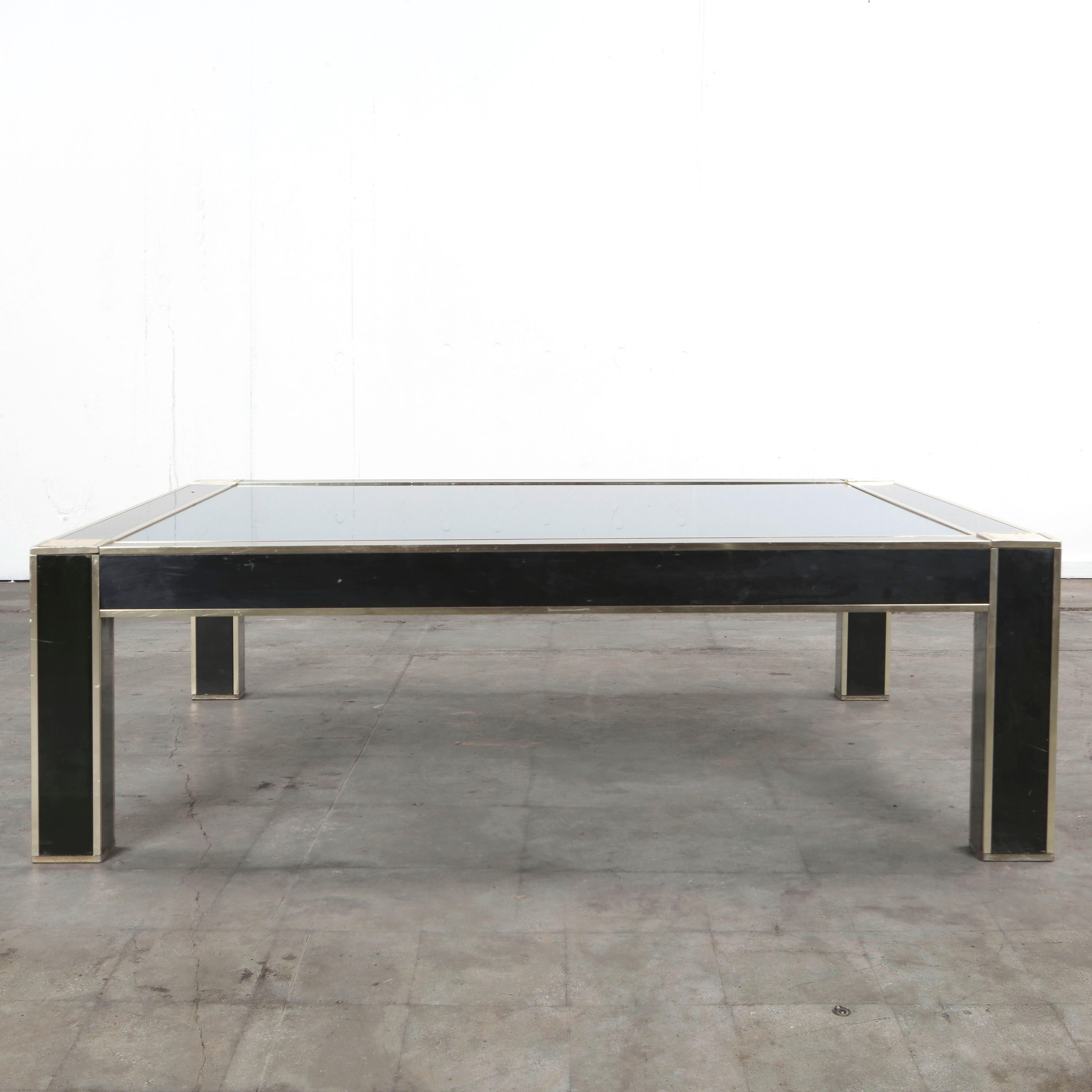 Ottone Romeo Rega, Modernist Brass and Black Laminate Coffee Table, 1960s in vendita