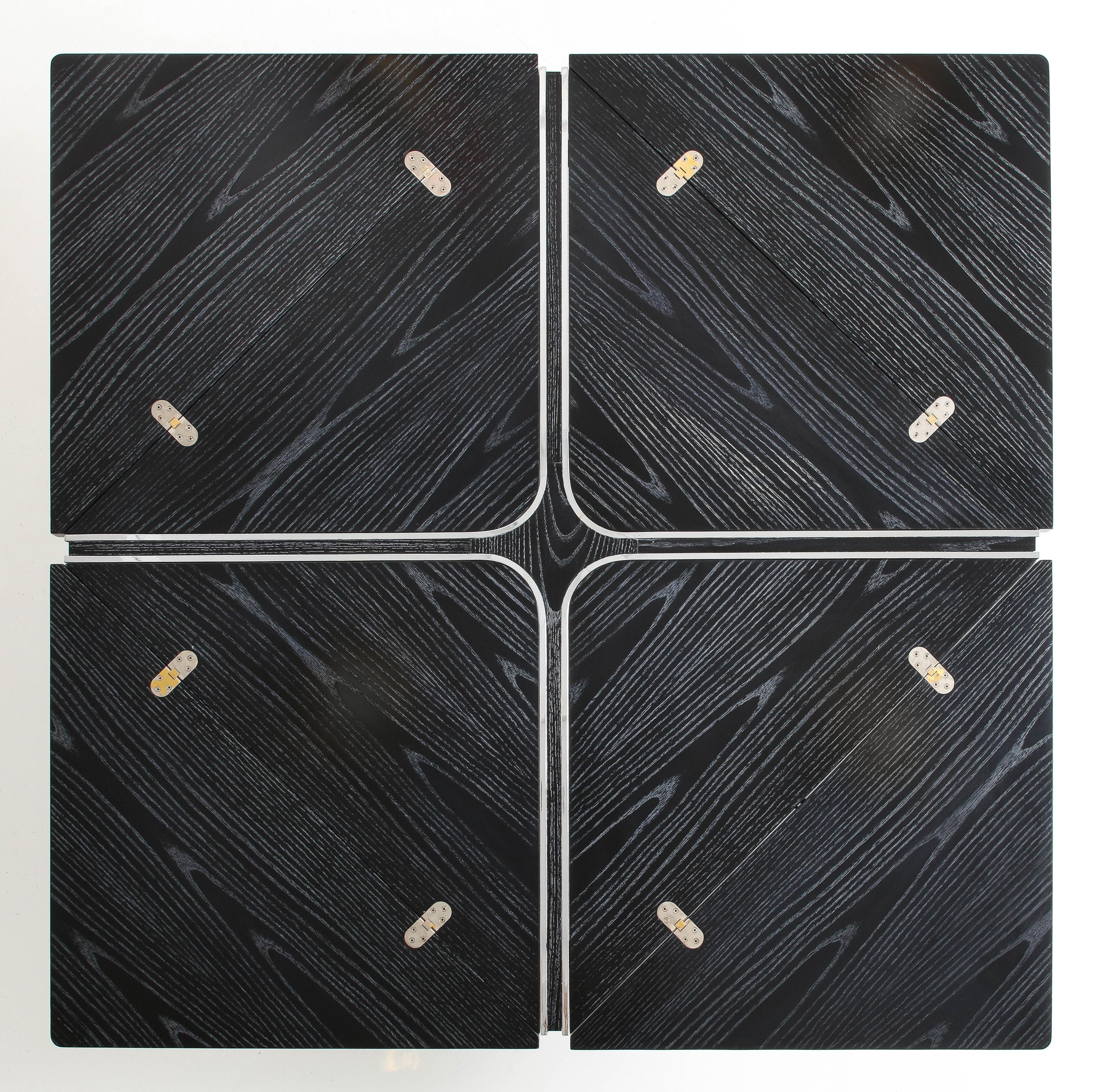 Romeo Rega Modernistischer ausziehbarer Esstisch aus gekälktem Eichenholz und Stahl im Angebot 12