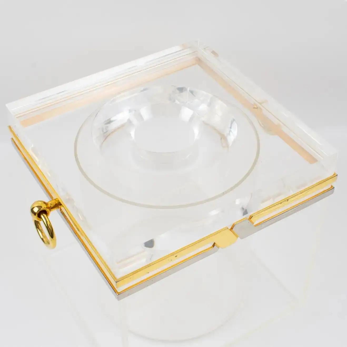 Romeo Rega Modernist Chrome, Brass, and Lucite Barware Ice Bucket, 1970s 4