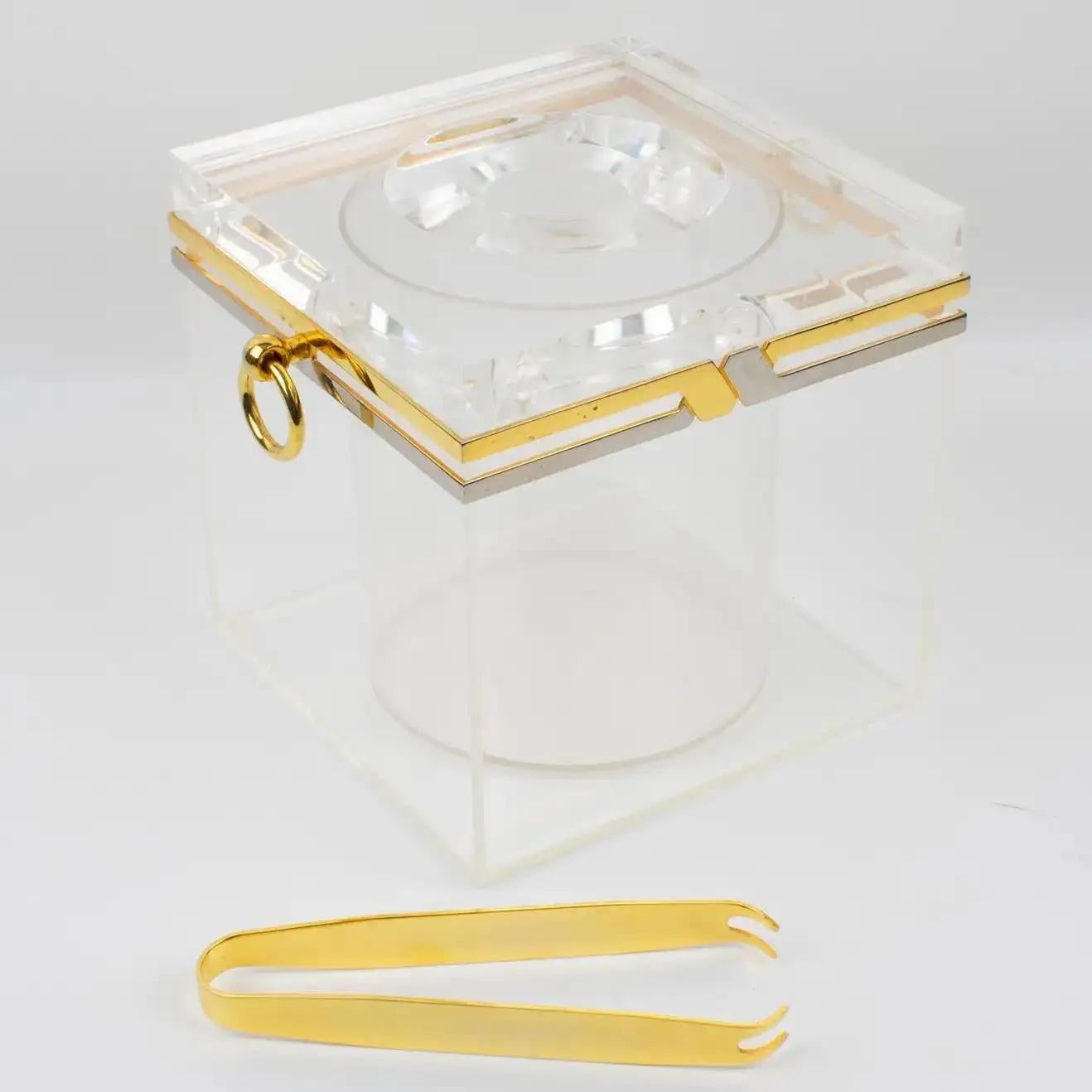 Romeo Rega Modernist Chrome, Brass, and Lucite Barware Ice Bucket, 1970s 12