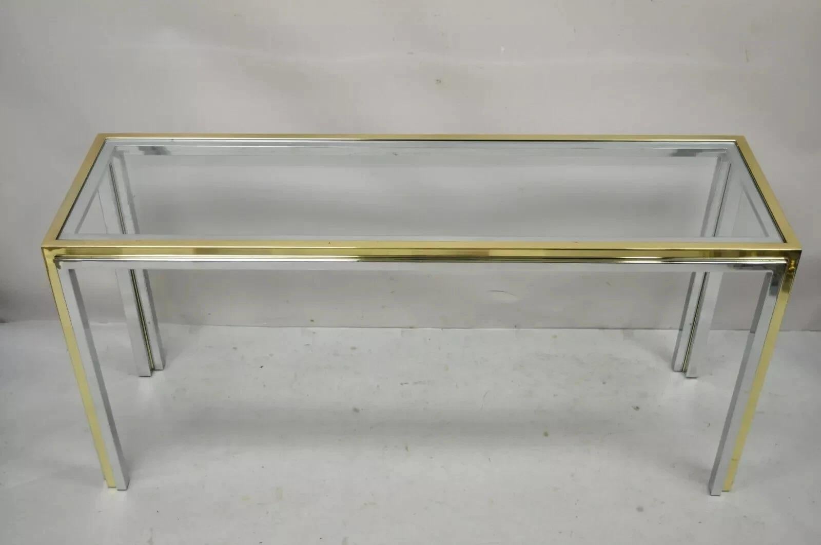 Romeo Rega Modernist Maison Jansen Style Chrome Brass Glass Console Hall Table For Sale 7