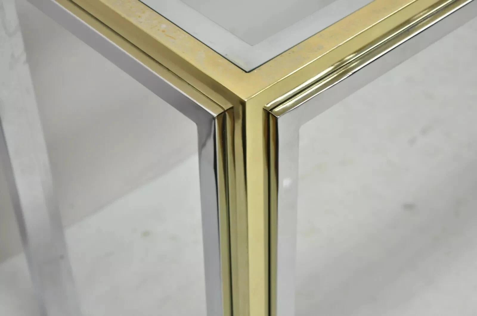 20th Century Romeo Rega Modernist Maison Jansen Style Chrome Brass Glass Console Hall Table For Sale