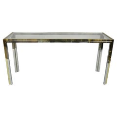 Romeo Rega Modernistischer Konsolentisch im Maison Jansen-Stil aus Chrom und Messingglas, Flurtisch