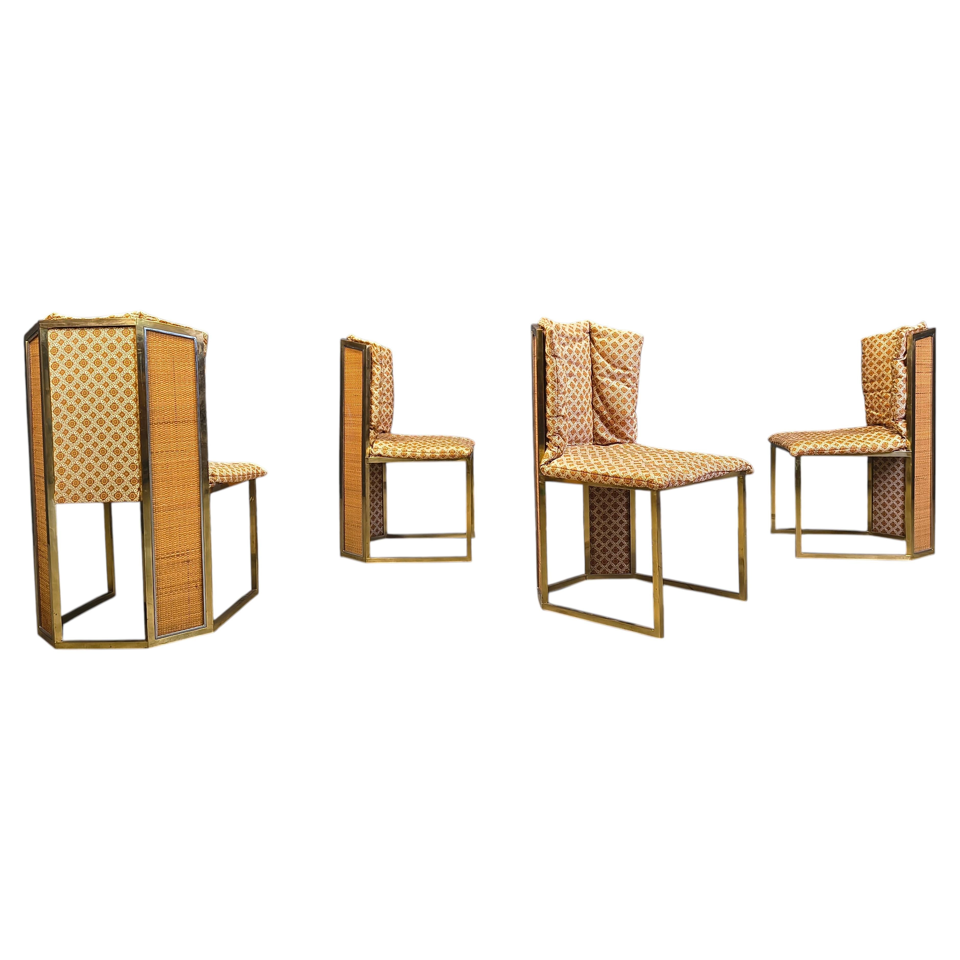 Romeo Rega N. 6 chairs in brass metal and wicker for Mario Sabot, 1970s