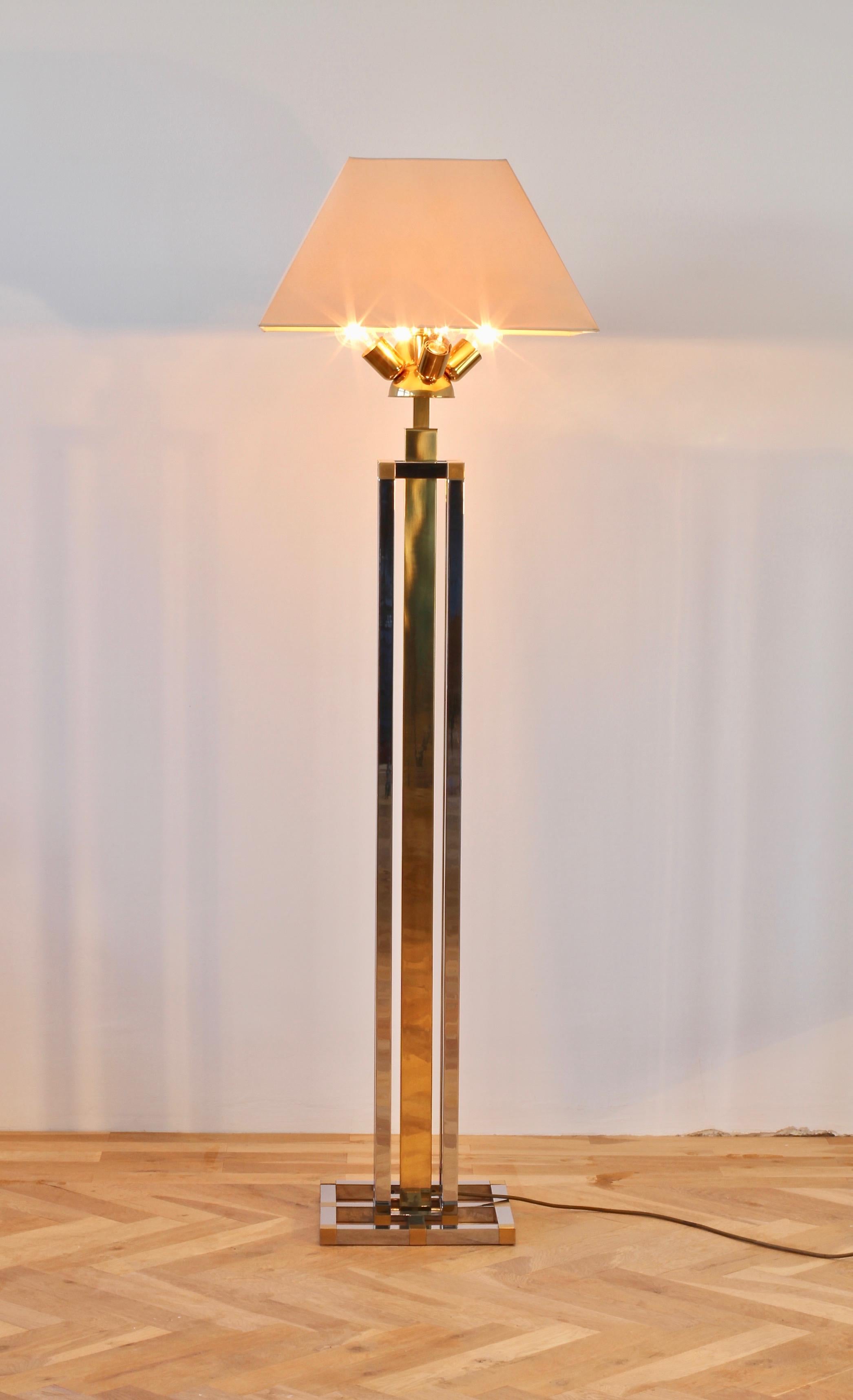 Midcentury Vintage Italian Bicolor Chrome & Brass 1970 Tall Floor Lamp Bon état - En vente à Landau an der Isar, Bayern