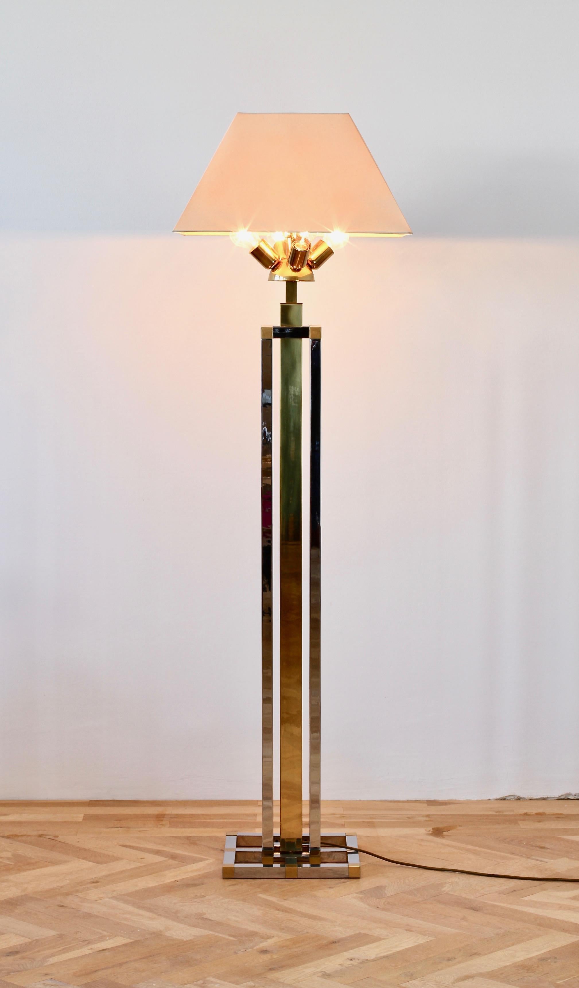Late 20th Century Midcentury Vintage Italian Bicolor Chrome & Brass 1970s Tall Floor Lamp For Sale