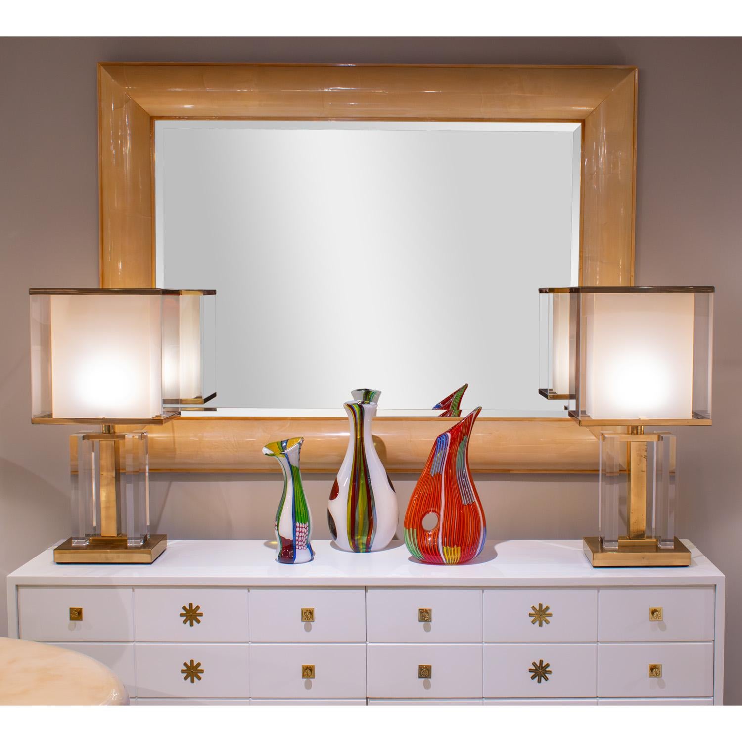 Romeo Rega Pair of Architectural Table Lamps in Lucite and Brass 1970s For Sale 1