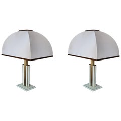 Romeo Rega Pair of Brass and Metal Midcentury Italian Table Lamps, 1970