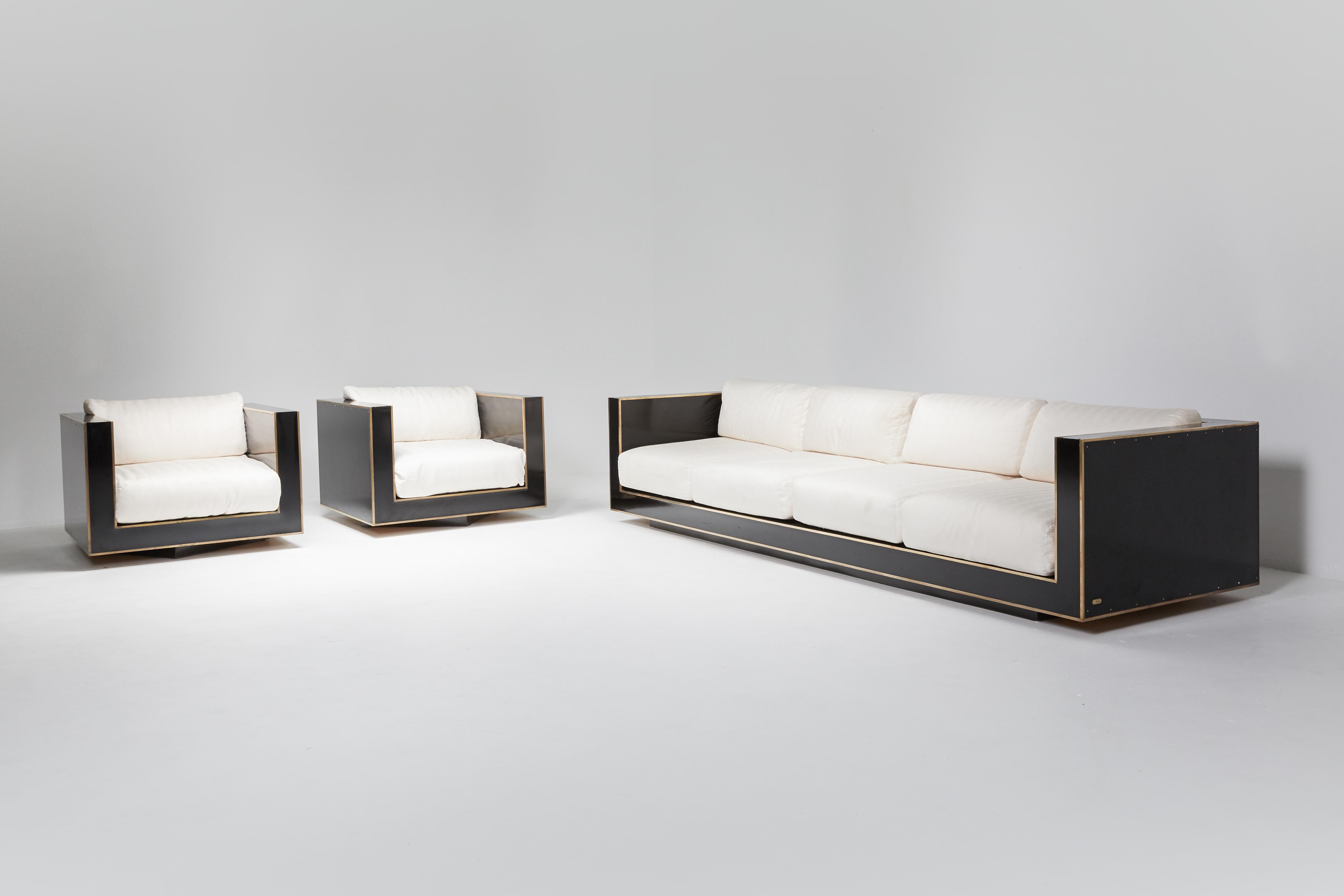 Romeo Rega Pair of Cubic Lounge Chairs in Black and Brass Hollywood Regency 5