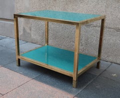 Romeo Rega Pair of Gilded Brass & Turquoise Glass Midcentury Coffee Tables, 1970