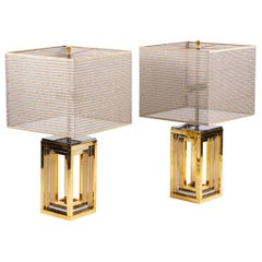 Romeo Rega, Pair of Lamps in Chromed and Gilt Metal, 1970s