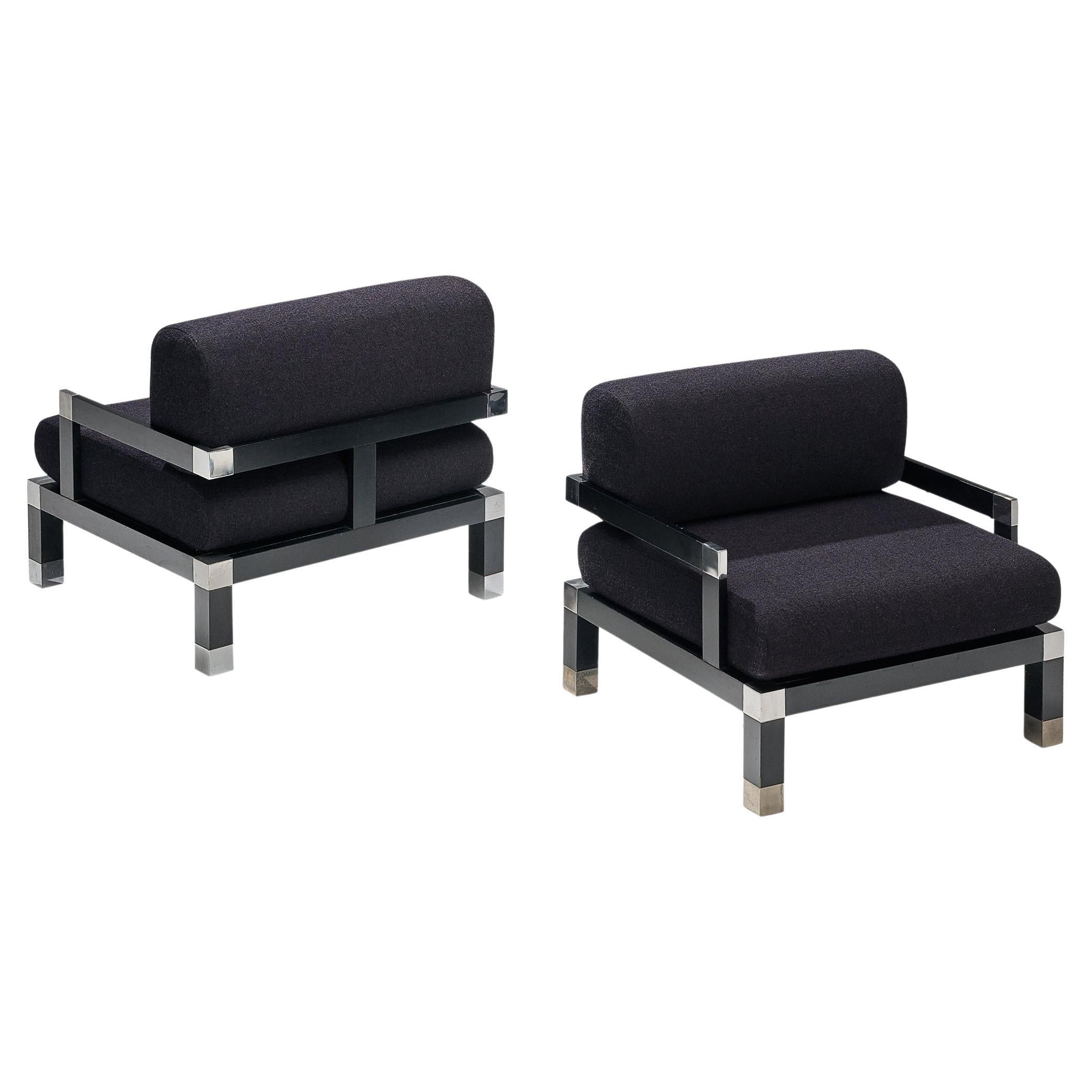 Romeo Rega Pair of Lounge Chairs in Dark Blue Upholstery  For Sale