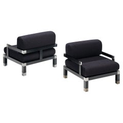 Used Romeo Rega Pair of Lounge Chairs in Dark Blue Upholstery 