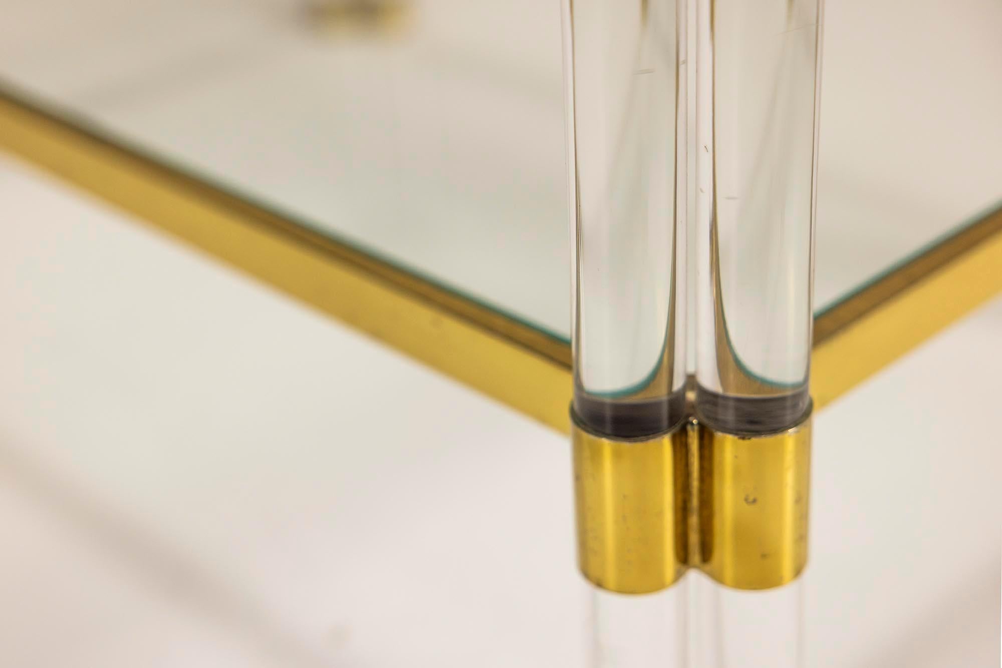 Romeo Rega Pair of Lucite and Brass Side Tables, Italy 1970s For Sale 5