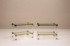 Romeo Rega Pair of Lucite and Brass Side Tables, Italy 1970s