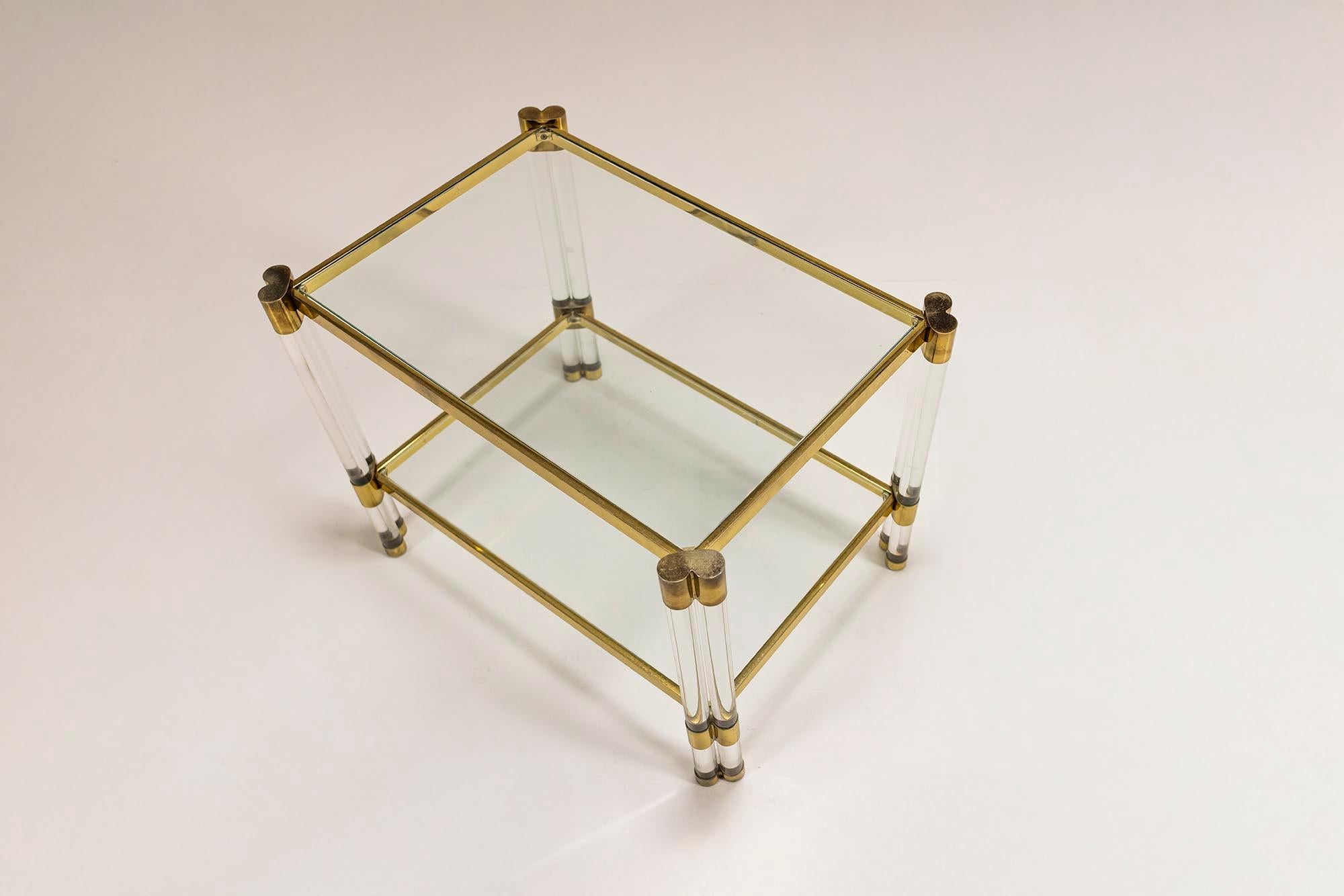 Romeo Rega Pair of Lucite and Brass Side Tables, Italy 1970s In Good Condition For Sale In Hellouw, NL