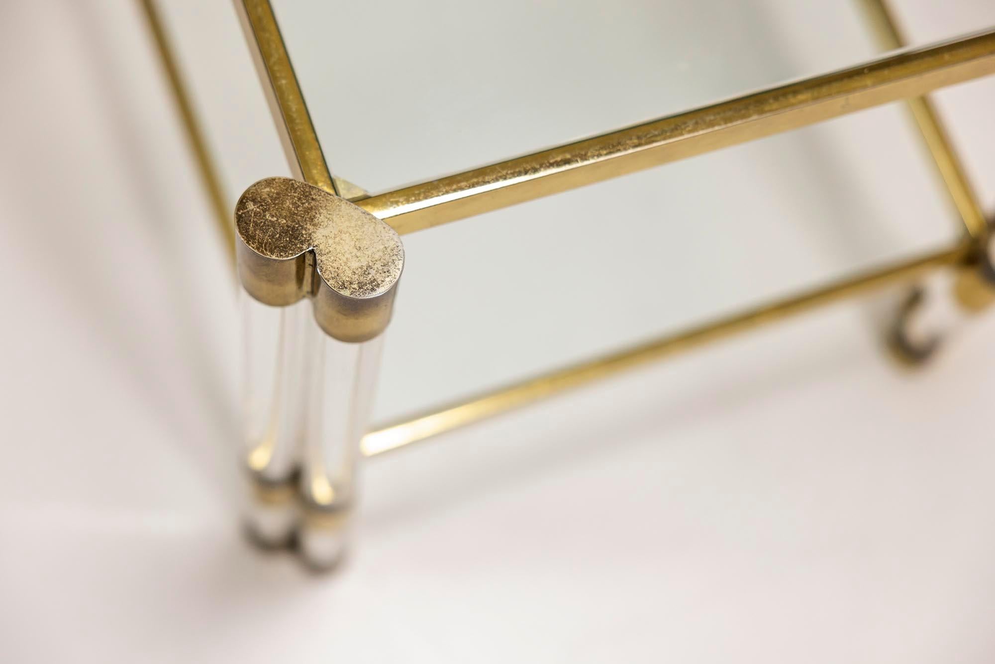 Late 20th Century Romeo Rega Pair of Lucite and Brass Side Tables, Italy 1970s For Sale