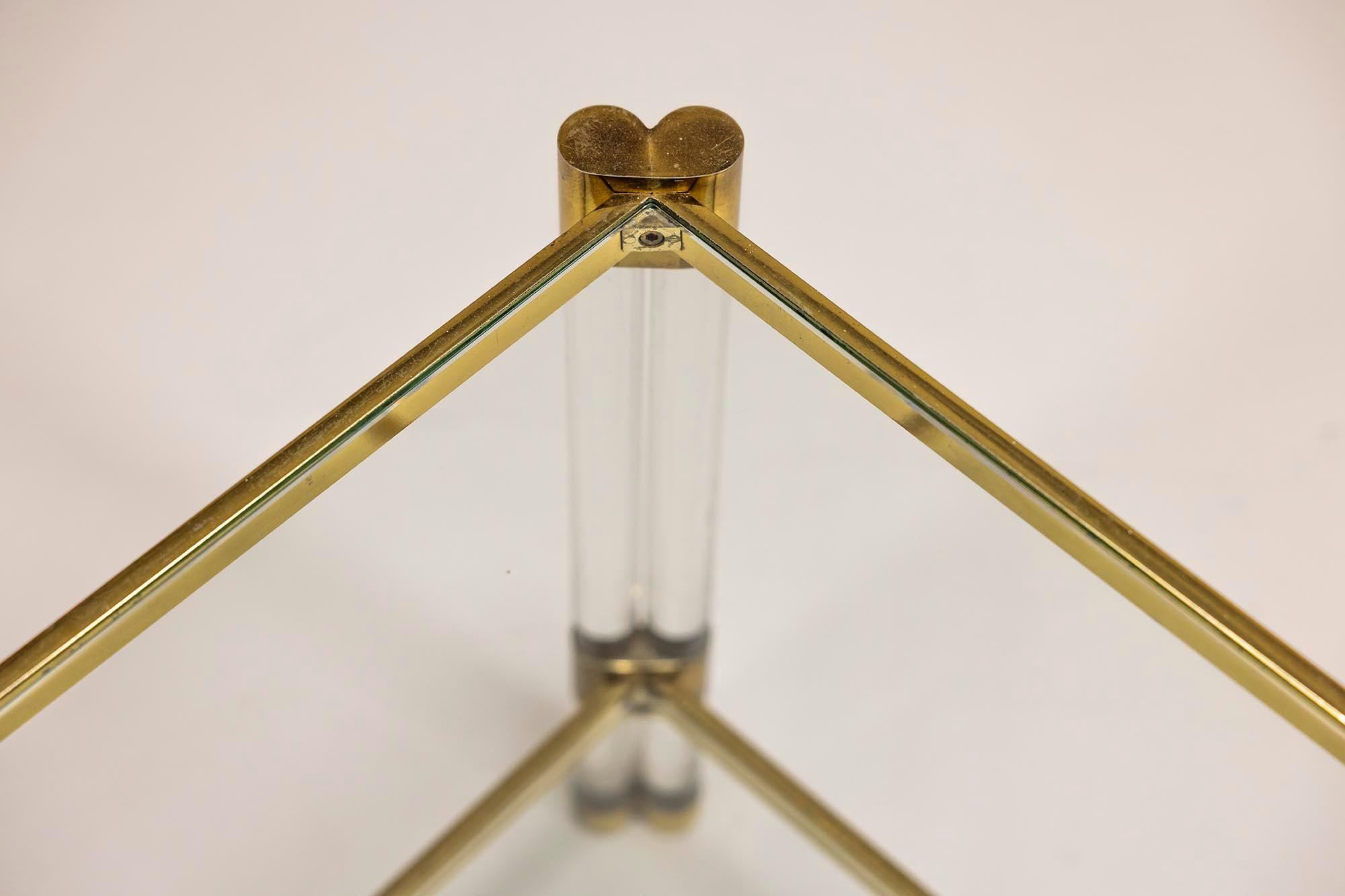 Romeo Rega Pair of Lucite and Brass Side Tables, Italy 1970s For Sale 1