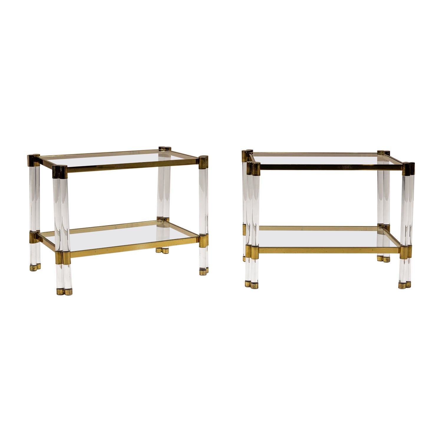 Romeo Rega Pair of Lucite and Brass Side Tables, Italy 1970s For Sale