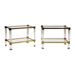 Romeo Rega Pair of Lucite and Brass Side Tables, Italy 1970s