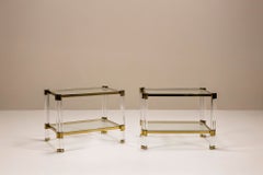 Romeo Rega Pair of Lucite and Brass Side Tables, Italy 1970s