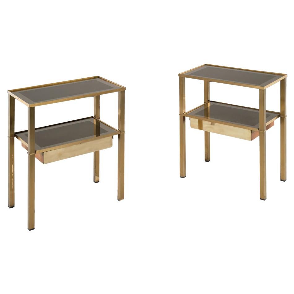 Romeo Rega Pair of Night Tables in Brass and Mirrored Glass, 1970s