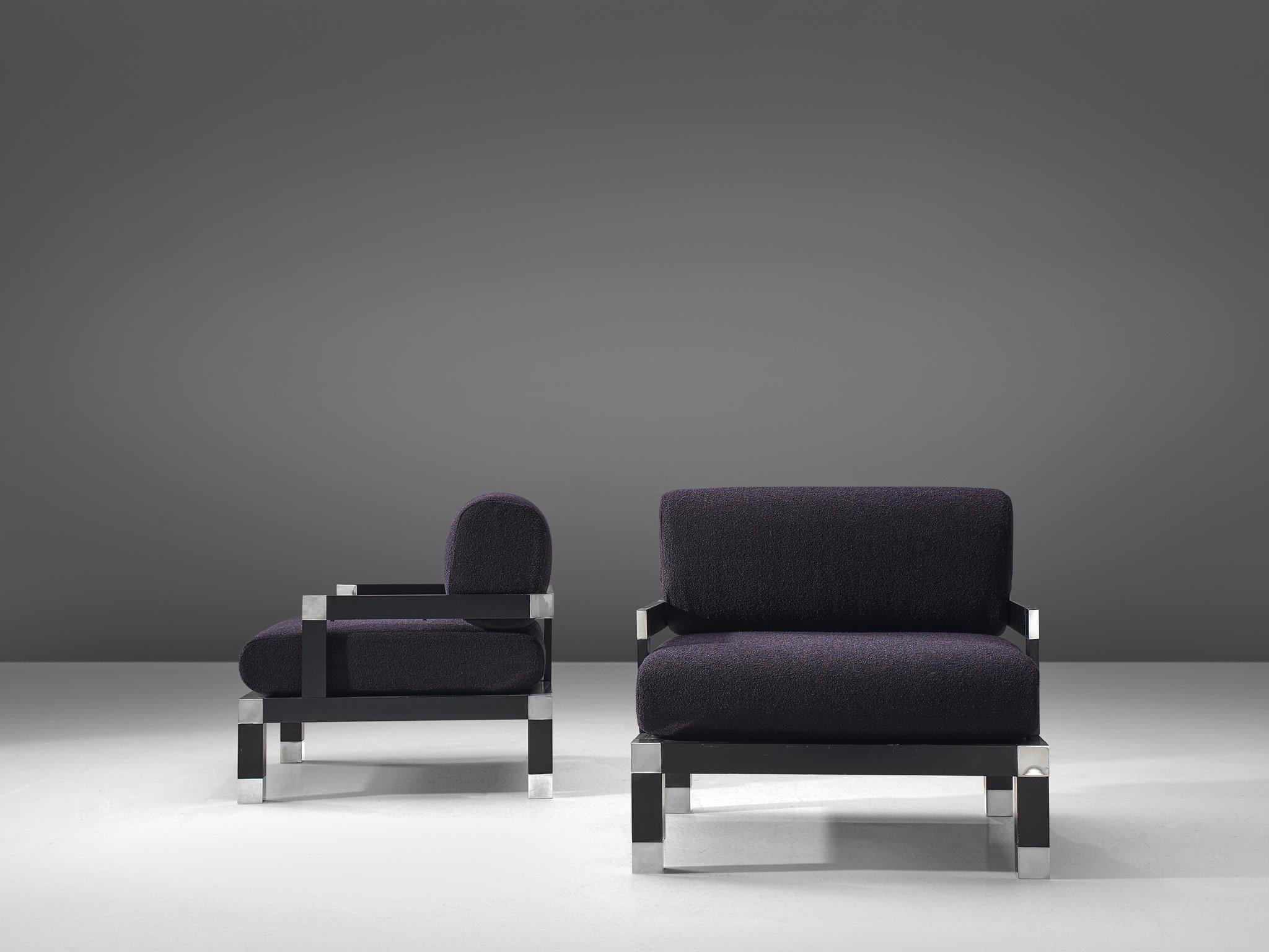 Italian Romeo Rega Pair of Reupholstered Lounge Chairs in Purple Fabric