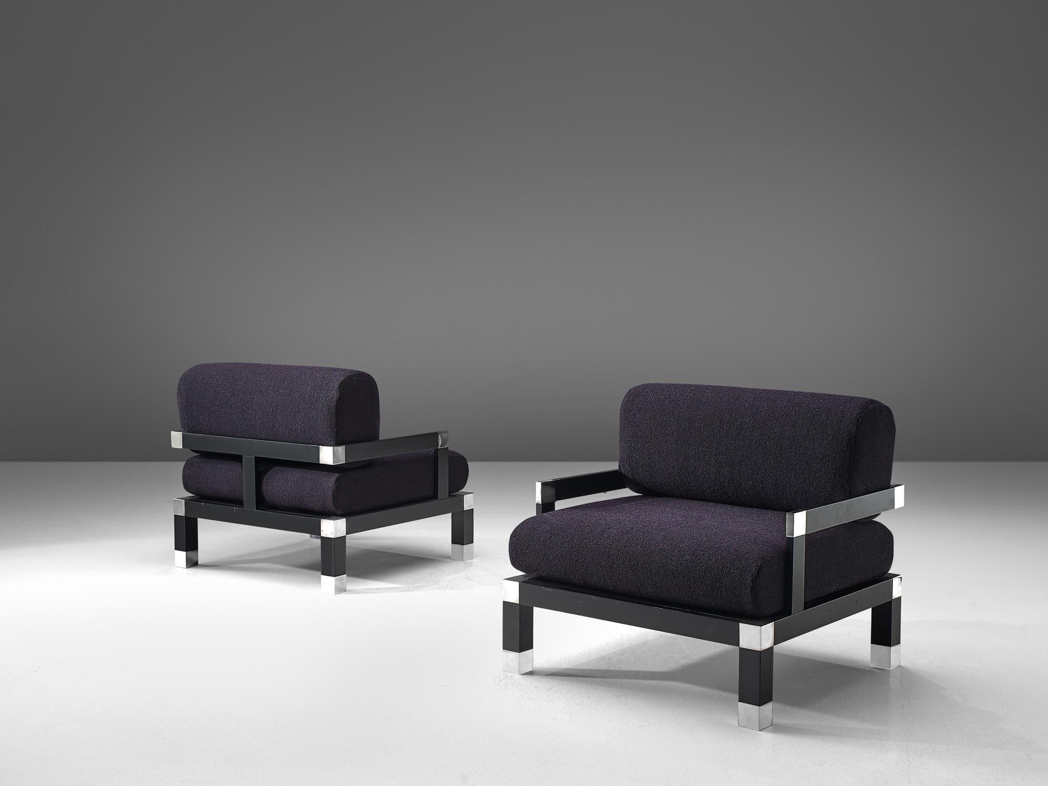 Mid-20th Century Romeo Rega Pair of Reupholstered Lounge Chairs in Purple Fabric