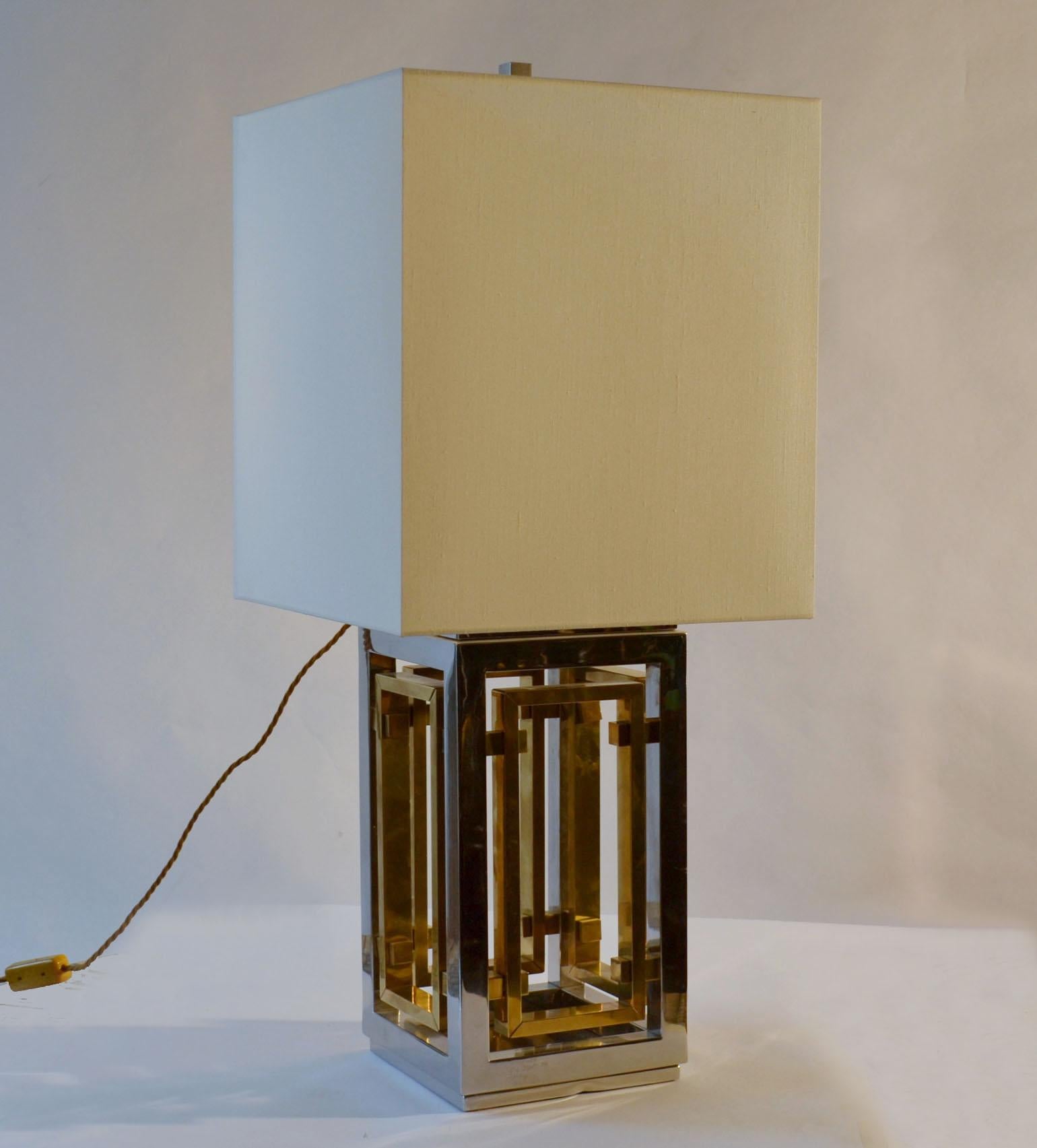 Romeo Rega Pair of Table Lamps, Chrome and Brass with Square Shades 6