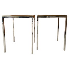 Romeo Rega pair side tables brass detail on chrome glass top Italy mid century