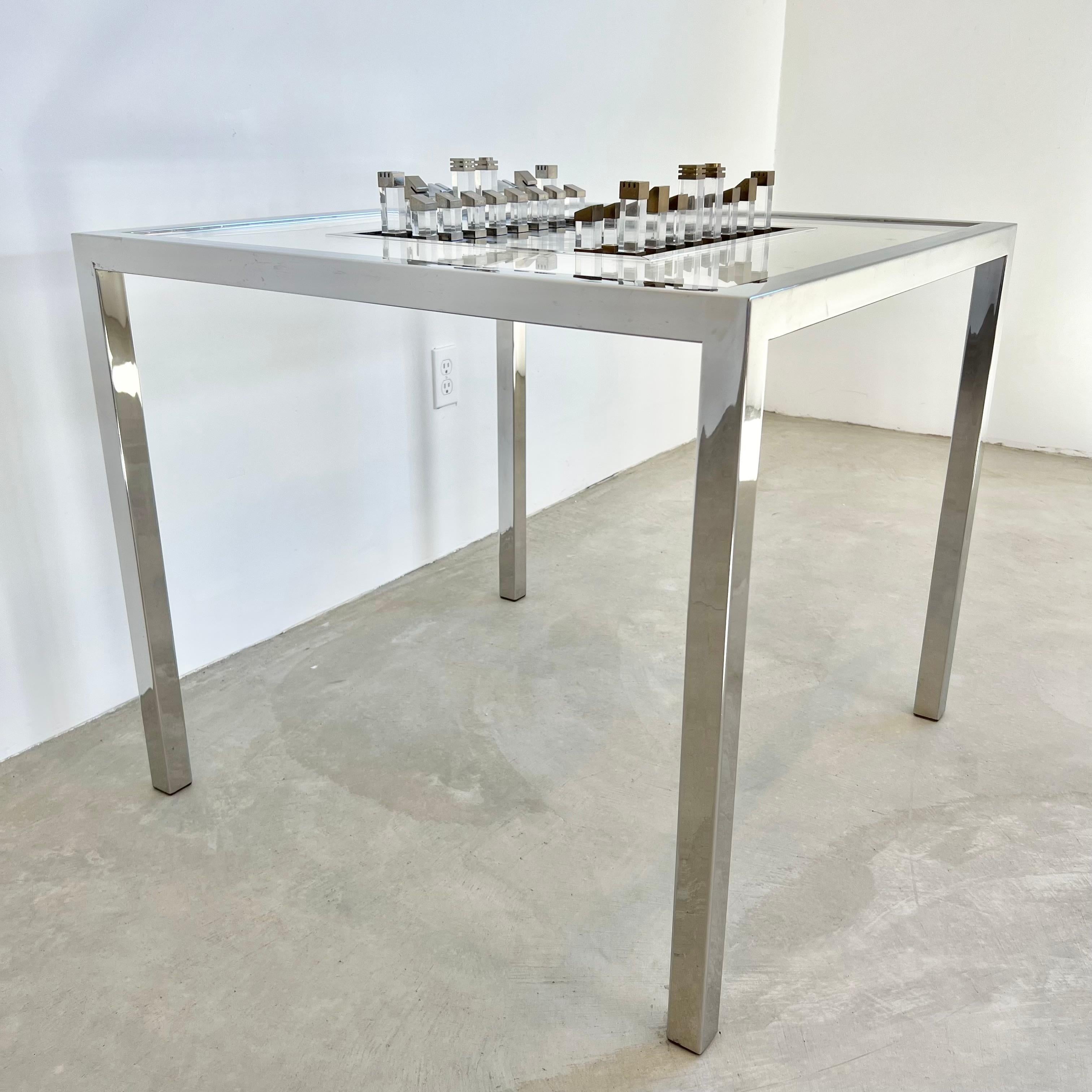 Brass Romeo Rega Perspex Chess Table, 1970s Italy For Sale