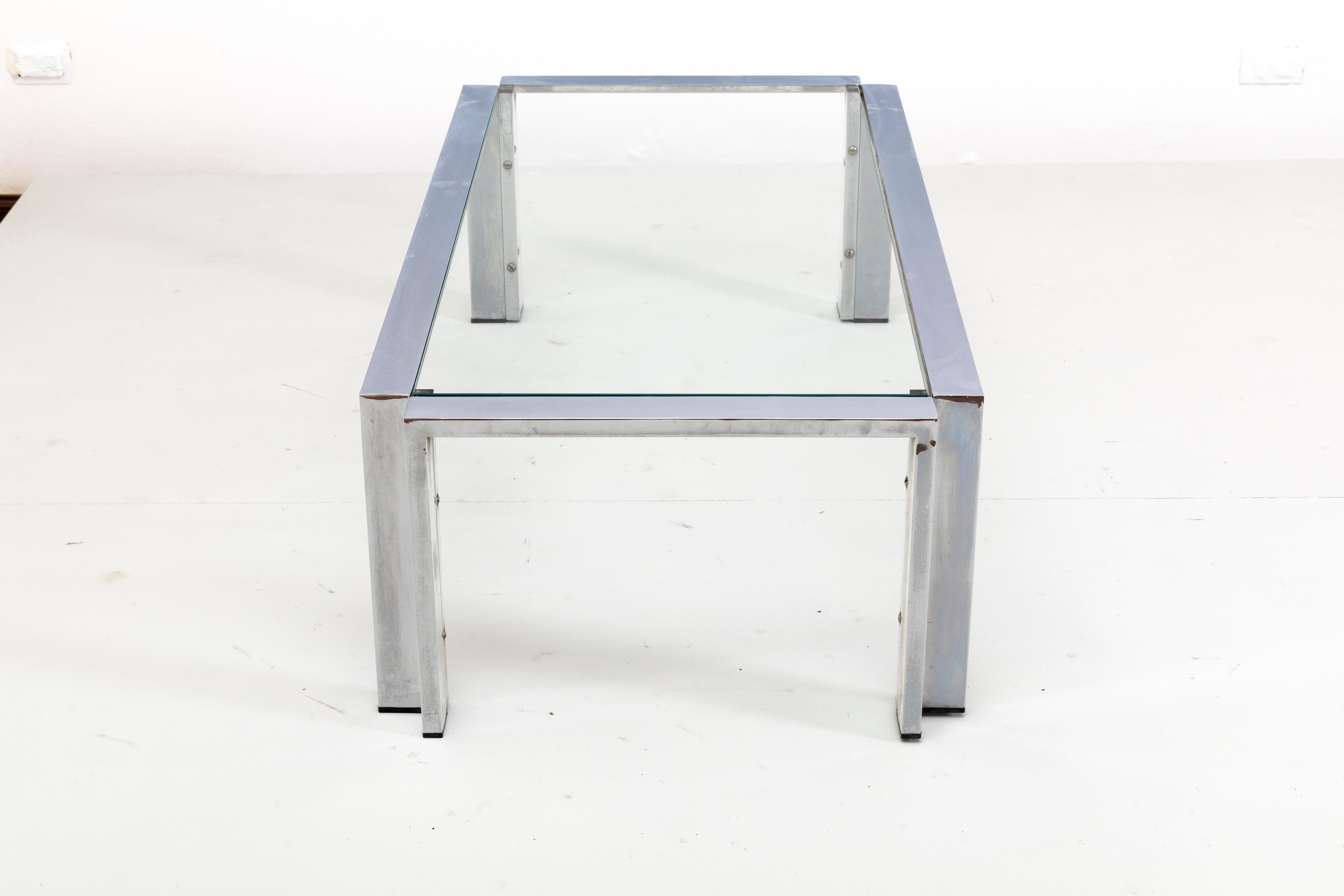 Romeo Rega Prod. Italy, C. 1970 Glass Table with Steel Frame and Edges For Sale 6