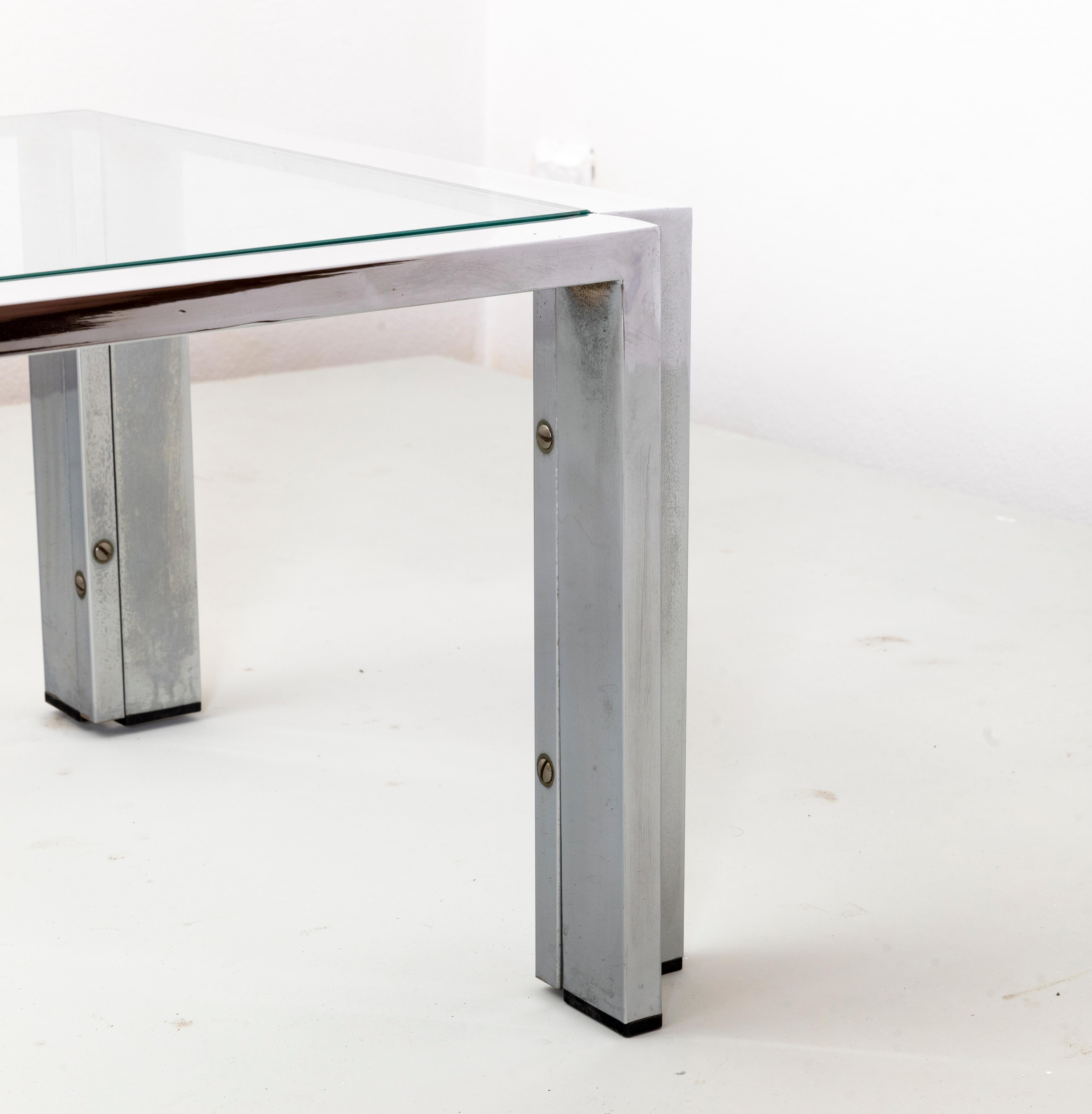 Romeo Rega Prod. Italy, C. 1970 Glass Table with Steel Frame and Edges For Sale 2