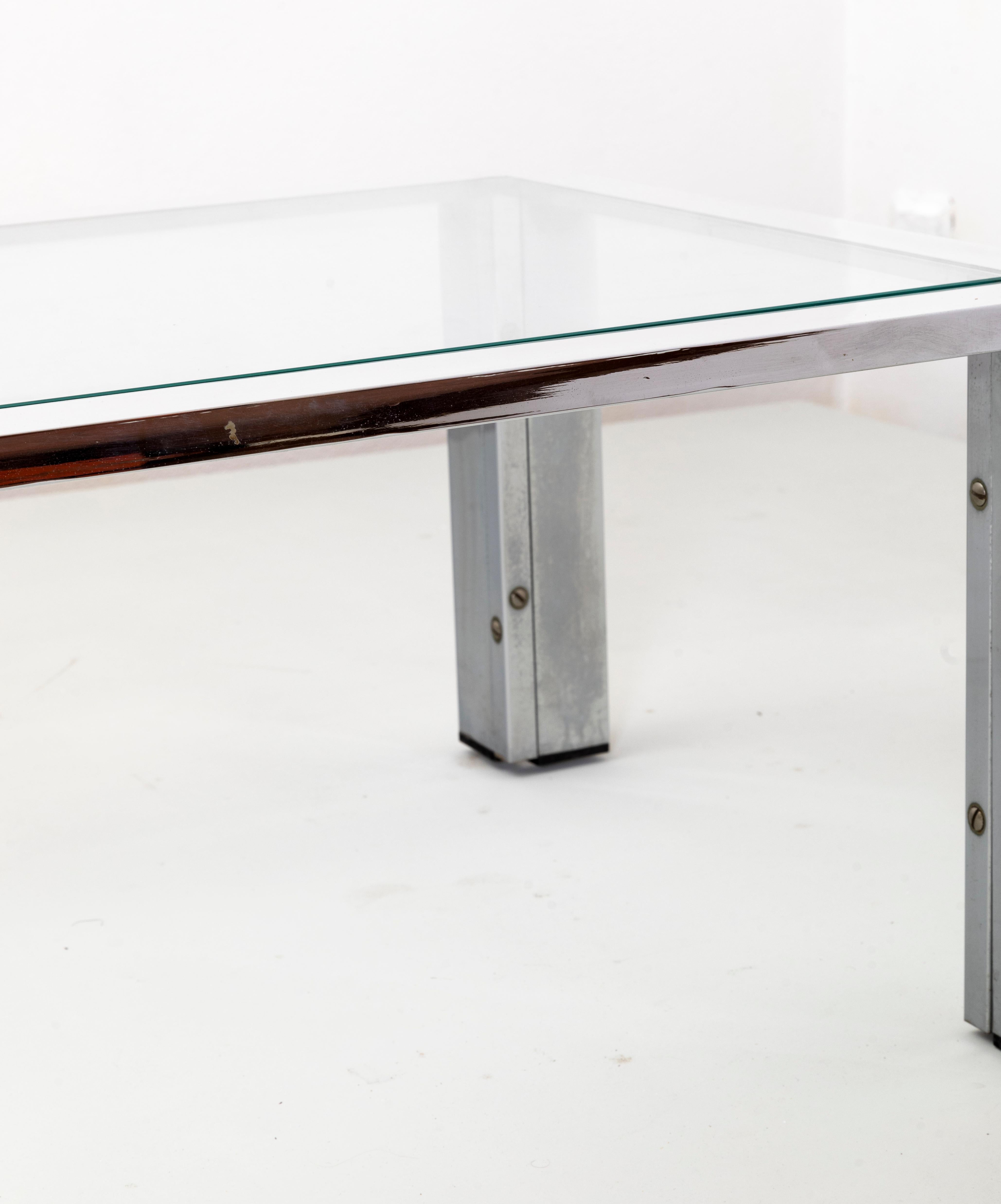 Romeo Rega Prod. Italy, C. 1970 Glass Table with Steel Frame and Edges For Sale 3